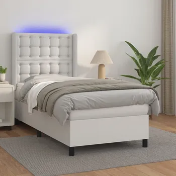 Postel vidaXL Box spring postel s matrací a LED 100x200 cm umělá kůže [3139367] Barva: Bílá