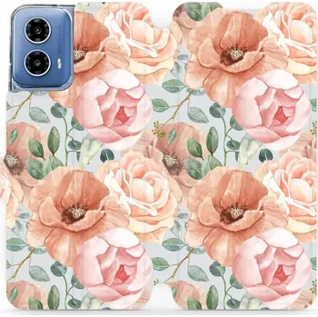 Pouzdro na mobilní telefon Flipové pouzdro Mobiwear - Motorola Moto G34 5G - MP02S Pastelové květy (Knížkové flip pouzdro, obal, kryt na mobil Motorola Moto G34 5G - MP02S Pastelové květy, materiál Umělá kůže + TPU - ochrana 360°, stojánek, silikonová vanička, magnetické zavírání)
