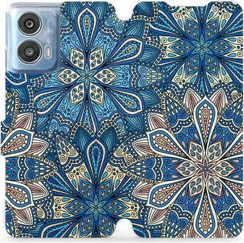 Pouzdro na mobilní telefon Flipové pouzdro Mobiwear - Motorola Moto G24 Power - V108P Modré mandala květy (Knížkové flip pouzdro, obal, kryt na mobil Motorola Moto G24 Power - V108P Modré mandala květy, materiál Umělá kůže + TPU - ochrana 360°, stojánek, silikonová vanička,)