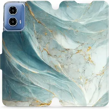 Pouzdro na mobilní telefon Flipové pouzdro Mobiwear - Motorola Moto G34 5G - VP34S Zelenkavý a zlatavý mramor (Knížkové flip pouzdro, obal, kryt na mobil Motorola Moto G34 5G - VP34S Zelenkavý a zlatavý mramor, materiál Umělá kůže + TPU - ochrana 360°, stojánek, silikonová vanička,