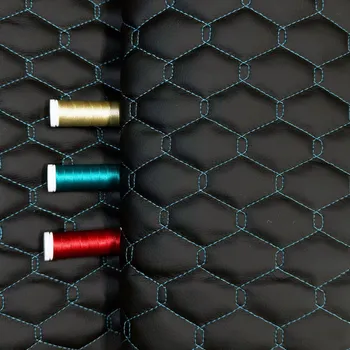 Ekokůže GEO barva Černá prošívaná Tyrkysovými nitěmi, metráž, 145 cm