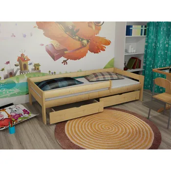 Postel Max-i Dětská postel se zábranou DOMINIK PINE vč. roštu Zvolte rozměr:: 90 x 180 cm, Zvolte barvu:: barva černá + ŠUPLÍKY