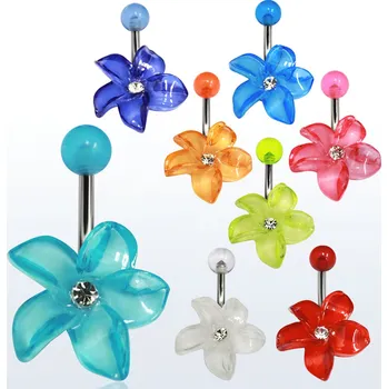 Piercing Piercingate Piercing do pupíku - květina PBP00305 - Barva/Motiv: Tmavě modrá, Délka tyčky: 10 mm, Průměr tyčky: 1,6 mm