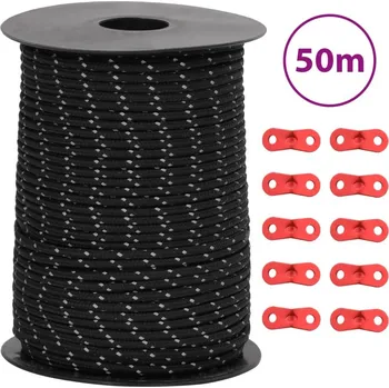 Kempingové nádobí vidaXL Stanové lanko s reflexními proužky a napínáky 50 m 3 mm [4008119] Barva: Černá