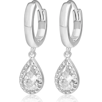 Náušnice Stříbrné náušnice kroužky se zirkonovou kapkou - Meucci SE358