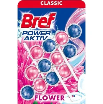 WC čistič Bref Power Activ WC blok Flower 3 x 50 g (WC blok květy | Bref Power Activ | Čistič toalety | Dezinfekce WC | Odstraňovač vodního kamene | Svěží vůně | Hygienická čistota | Toaletní osvěžovač | WC blok 3x50g | Květinová vůně)