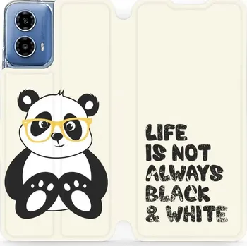 Pouzdro na mobilní telefon Flipové pouzdro Mobiwear - Motorola Moto G34 5G - M041S Panda - life is not (Knížkové flip pouzdro, obal, kryt na mobil Motorola Moto G34 5G - M041S Panda - life is not, materiál Umělá kůže + TPU - ochrana 360°, stojánek, silikonová vanička, magnetické)
