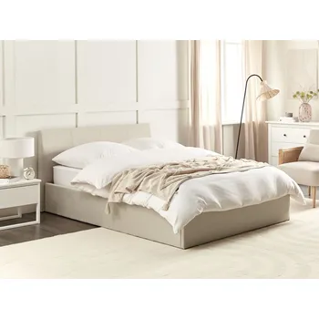 Postel Postel béžová s rámem čalouněná s úložným prostorem 140 x 200 cm minimalistický vzhled ložnice Beliani