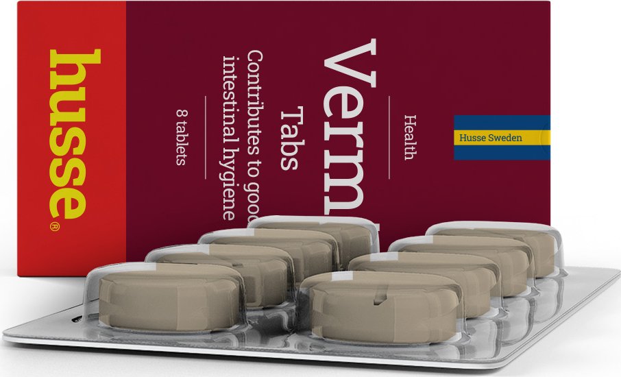 Husse Vermi Tabs, 8 tablet | Přírodní odčervující tablety pro psy a kočky, které přispívají k dobré střevní hygieně