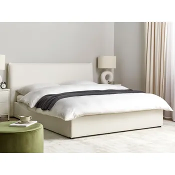 Postel Postel s úložným prostorem krémově bílá buklé čalounění 160 x 200 cm klasické čelo dřevěné rošty ložnice Beliani
