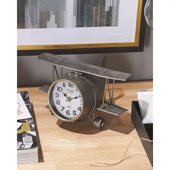 Hodiny Dekorativní hodiny stříbrné černé železné sklo MDF tvar letadla zašlý vzhled moderní vintage styl příslušenství obývací pokoj ložnice Beliani