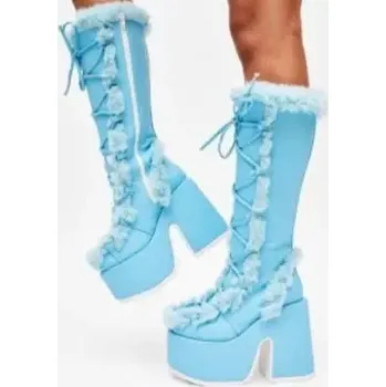 Dámské kozačky Zimní kozačky s kožíškem na podpatcích Barva: Modrá, Velikost: 37