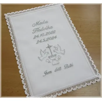 rouška Křestní vyšívaná rouška s krajkou vzor 22
