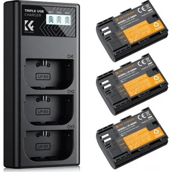 K&F LP-E6NH Camera Battery 2250mAh, 3-pack + Charger LCD display charger set