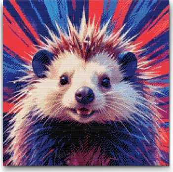 Diamantové malování Diamantové malování - Dikobraz v odstínech červené a modré Velikost: 50x50cm, Rámování: Pouze srolované plátno, Diamanty: Čtvercové