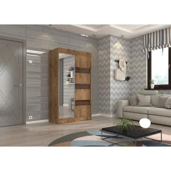 Šatní skříň Skříň s posuvnými dveřmi a zrcadlem 120 cm - Toura Barva: dub Craft + Choco Lacobel