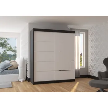 Šatní skříň Skříň s posuvnými dveřmi 180 cm - Spectra Barva: Černá/Bílá