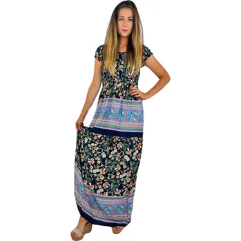 Dámské šaty NOVINKA-Letní šaty s žabičkováním - drobné kvítí - modré