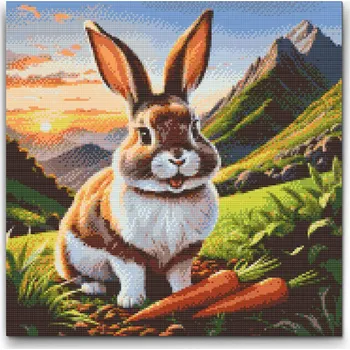 Diamantové malování Diamantové malování - Veselý zajíček s mrkví Velikost: 50x50cm, Rámování: Pouze srolované plátno, Diamanty: Kulaté