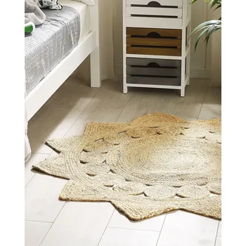 Koberec Koberec béžový juta ø 120 cm kulatý jednobarevný bez vzoru rustikální boho styl obývací pokoj Beliani