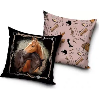 Povlak na dekorativní polštářek Carbotex Povlak na polštář Horse koně černý