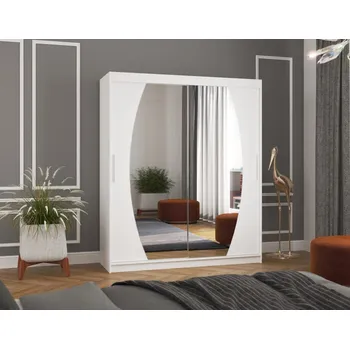 Šatní skříň Skříň s posuvnými dveřmi a zrcadlem 180 cm - Baltimore Barva: Bílá