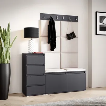 Předsíňová stěna Emi 34 - šedá grafit Barva čalounění: Krémová - Trinity 01