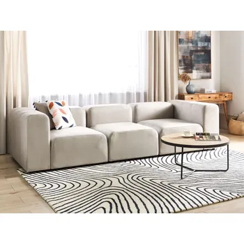 Pohovka 3místná modulární pohovka Béžová sametová sekční pohovka s černými nohami Moderní obývací pokoj Beliani