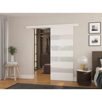 Interiérové dveře Posuvné dveře Milou - 86 cm s tlumeným dojezdem Barva: Bílá + Bílý Lacobel