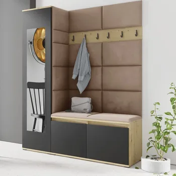 Předsíňová stěna Předsíňová stěna Emi 14 - dub Artisan/černá Barva čalounění: Béžová - Trinity 04