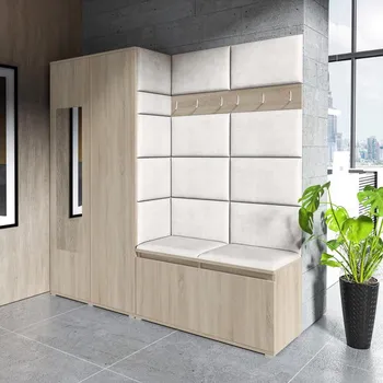 Předsíňová stěna Předsíňová stěna Emi 8 - dub Sonoma Barva čalounění: Krémová - Trinity 01