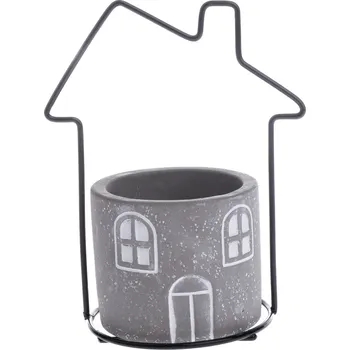 Biokrb Betonový obal na květináč House šedá, 11,7 x 15 x 8,5 cm