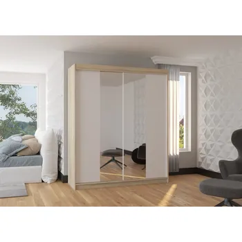 Šatní skříň Skříň s posuvnými dveřmi a zrcadlem 180 cm - Balance Barva: dub Sonoma/Bílá