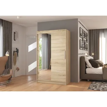 Šatní skříň Skříň s posuvnými dveřmi a zrcadlem 120 cm - Bario Barva: dub Sonoma