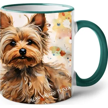Keramický hrnek Jorkšírský teriér, Barva Zelená, Velikost 330 ml, Canvas Keramický hrnek s barevným uchem 2625