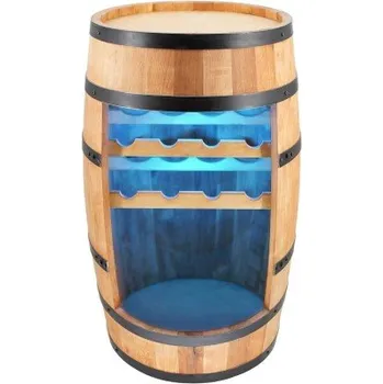 Vinotéka Dřevěný dekorační sud na víno s LED osvětlením a 2 policemi barva Dub + doprava zdarma!