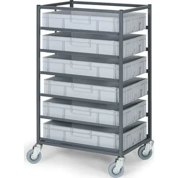 Plošinový vozík Vozík na přepravky jednořadý, 6 pater