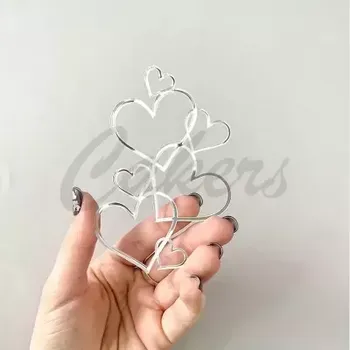 Jedlá dekorace na dort Zápich propojené srdce - stříbrné