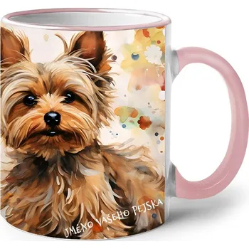 Keramický hrnek Jorkšírský teriér, Barva Růžová, Velikost 330 ml, Canvas Keramický hrnek s barevným uchem 2625