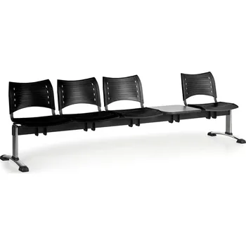 Plastová lavice do čekáren VISIO, 4-sedák, se stolkem, černá, chromované nohy