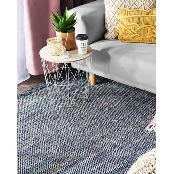 Koberec Koberec šedý bavlna 140 x 200 cm krátký vlas se střapci obdélníkový ručně tkaný boho eklektický styl Beliani