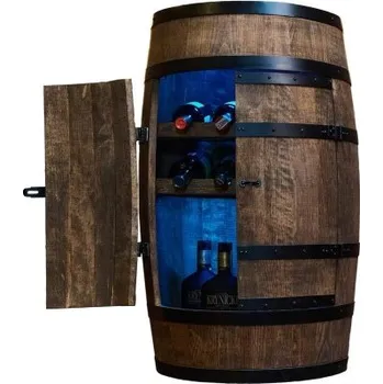 Vinotéka Dřevěný dekorační sud na víno s LED osvětlením, 2 police, dvířka v retro stylu Wenge + doprava zdarma!