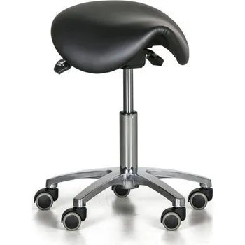 Pojízdná pracovní stolička ENIE, sedák ve tvaru sedla, měkká kolečka, černá