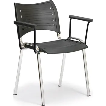 Jednací židle Plastová židle SMART - chromované nohy s područkami, černá