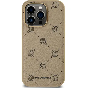 Zadní kryt Karl Lagerfeld PU Karl Heads Pattern Magsafe pro Apple iPhone 14 Pro, béžová