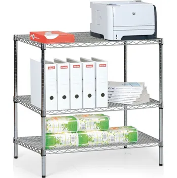 Dílenský regál Chromovaný regál s drátěnými policemi, 900 x 900 x 450 mm