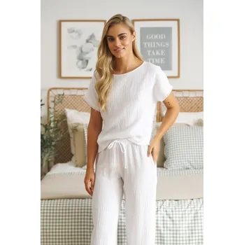 Dámské pyžamo Doctor Nap bílé dlouhé pyžamo z jemného mušelínu Velikost: 2XL