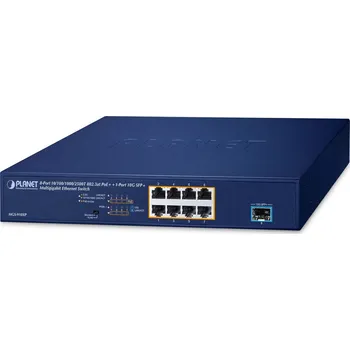 Switch Planet MGS-910XP 8-Port 10/100/1000/2500T 802.3at PoE + 1-Port 10G SFP+ Multigigabit Ethernet Switch (120 Watts PoE Budget, Standard/VLAN mode, desktop size with rackmount kit)