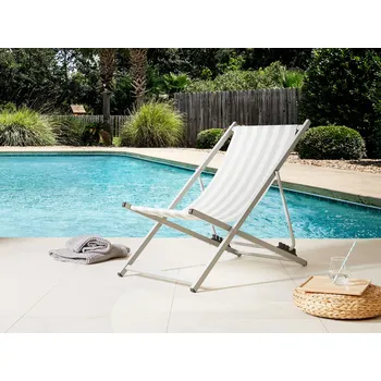 Zahradní lehátko Skládací plážová židle bílá šedá síťovina sedadlo šedý rám lehátko na terasu s nastavitelným opěradlem Beliani