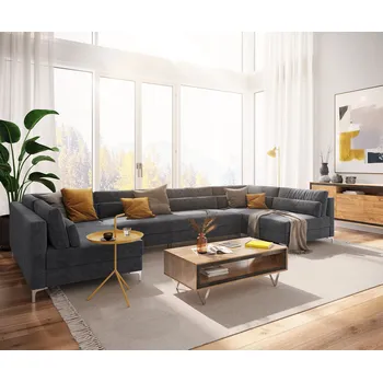 Ložnicová sestava DELIFE Pohovka ve tvaru "U" Elio XL 400x185 cm mikrovlákno grafitová